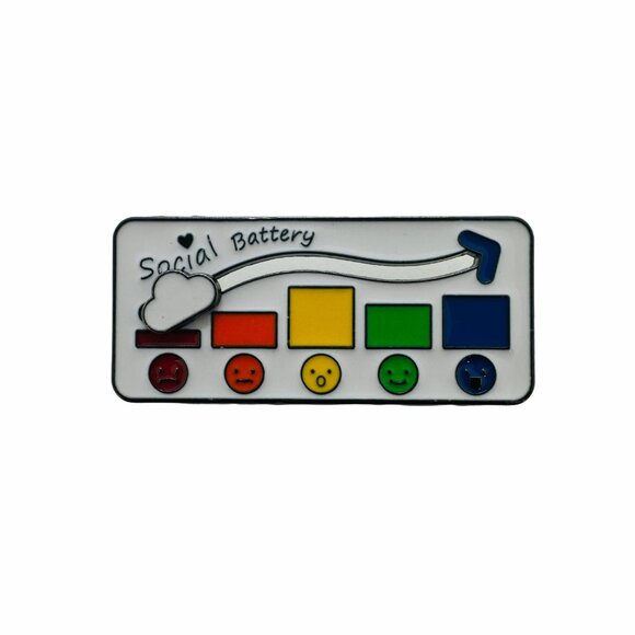 ⭐Social Battery Sliding Enamel Pin Badge Cute Mood Indicator Cartoon Rainbow New - Picture 4 of 6